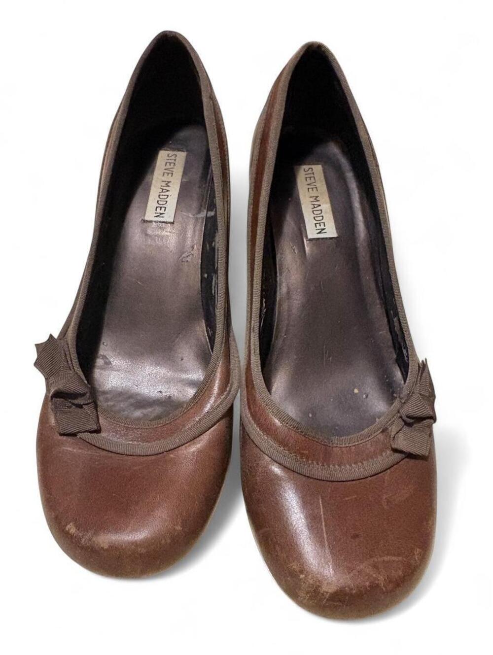 steve madden brown bow leather pumps